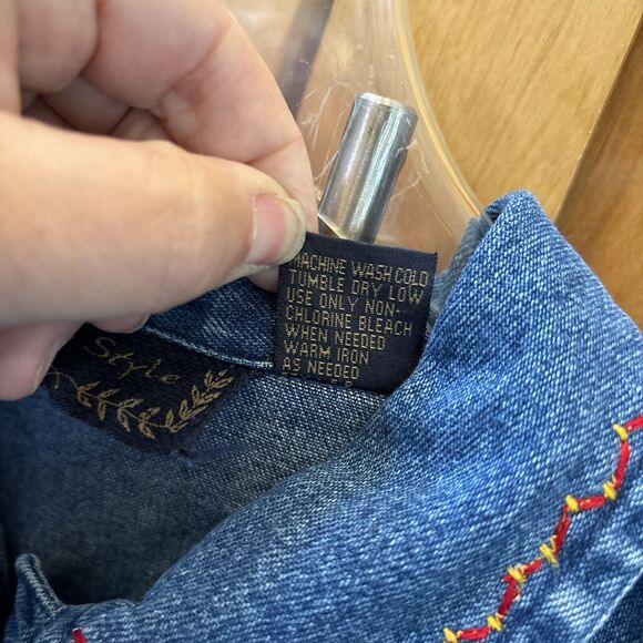 Life Style Women Denim Jacket Embroidered Appliqué Blue Art To Wear S Cotton - Picture 8 of 11